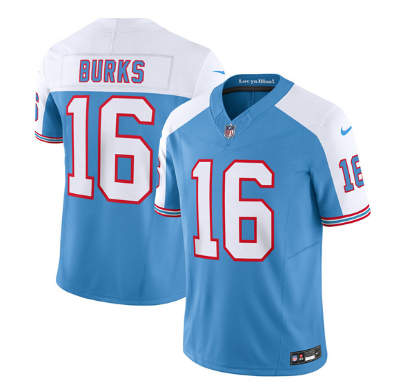 Men's Tennessee Titans #16 Treylon Burks Blue/White 2023 F.U.S.E. Vapor Limited Throwback Football Stitched Jersey